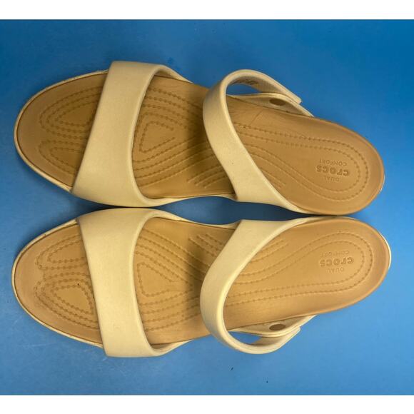 CROC Beige 2 Strap Spa, Pool, Comfortable SANDALS Flip Flop Women Size 10 - Picture 7 of 9
